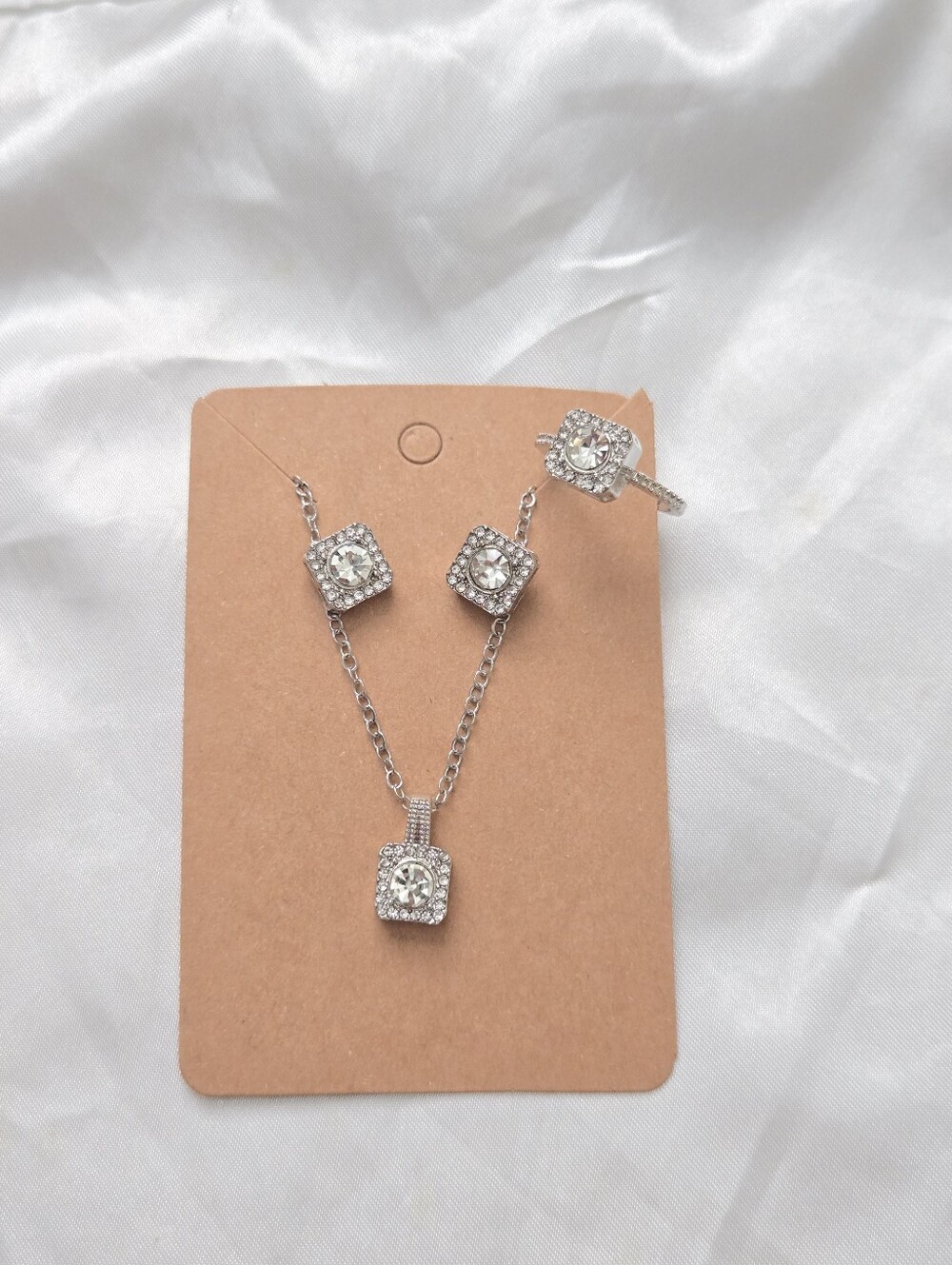 Silver White Necklace, Ring & Earring Set - Picture 2 of 3
